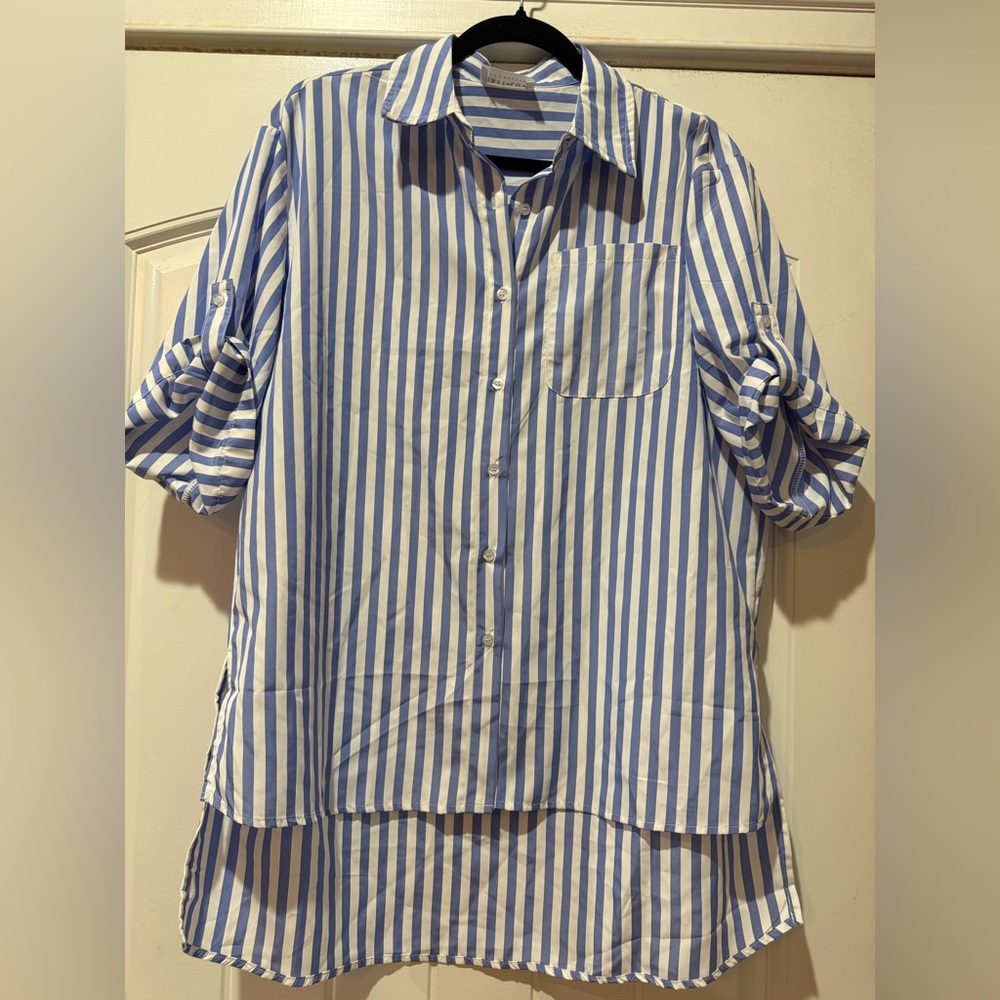 First Love Blue and White Striped Blouse